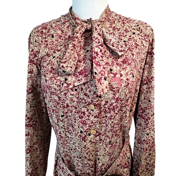 Margaret Selection Paris vintage‎ 80 Floral Print Midi Dress Belted Long Sleeve - Picture 9 of 12